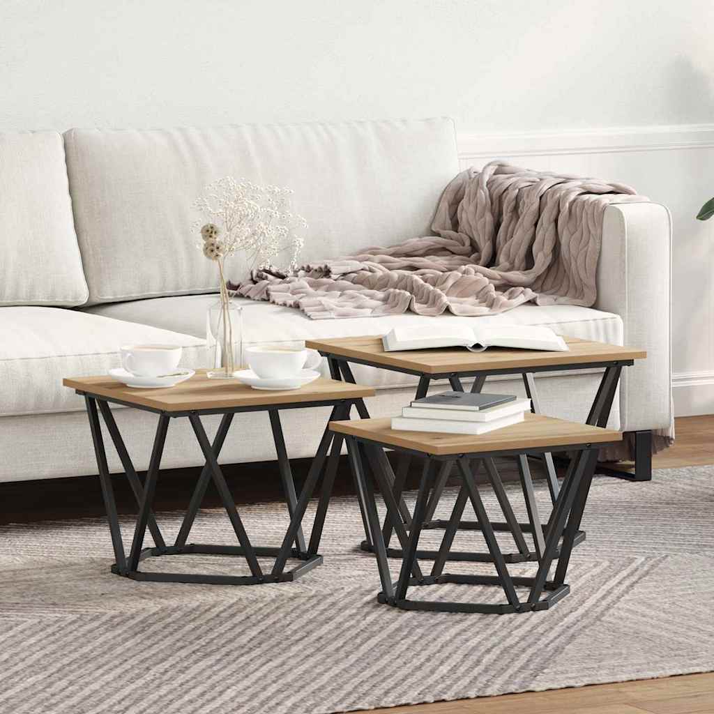 Coffee Table 3 Pcs Engineered Wood And Steel