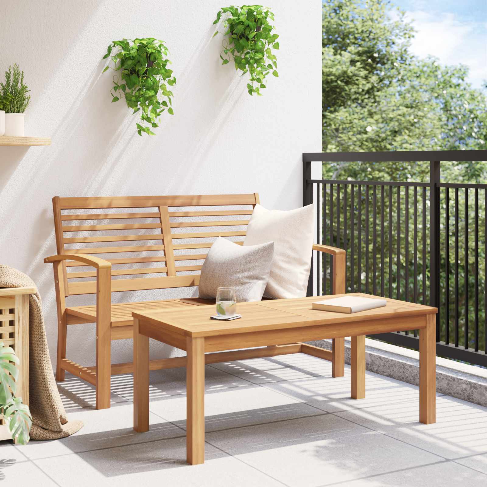 Garden Bench And Table Set 2 Piece Brown Solid Teak Wood