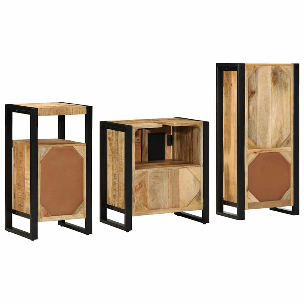 Bathroom Furniture Set Drawer 3 Pcs Solid Reclaim Wood Multicolour and black Sol