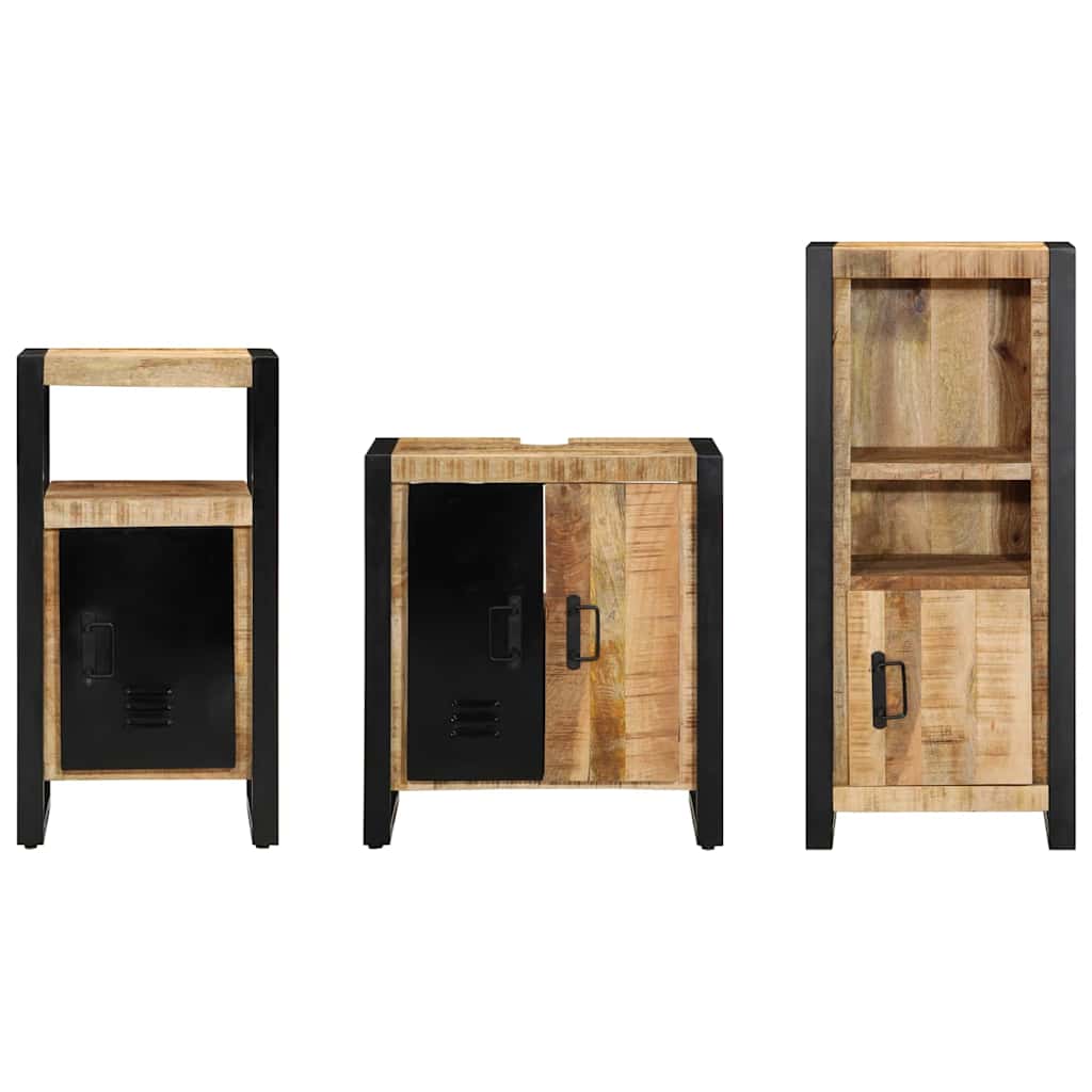 Bathroom Furniture Set Drawer 3 Pcs Solid Reclaim Wood Multicolour and black Sol