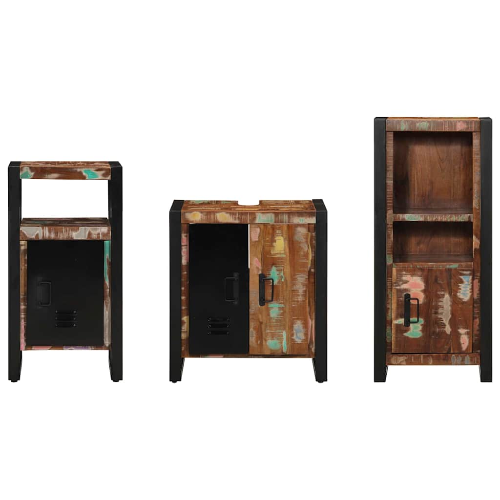 Bathroom Furniture Set Drawer 3 Pcs Solid Reclaim Wood Multicolour and black Sol