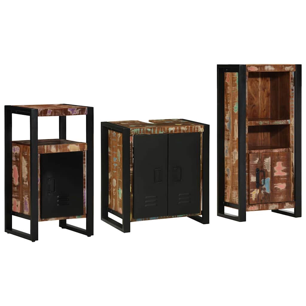 Bathroom Furniture Set With Drawer 3 Pcs Solid Reclaim Wood