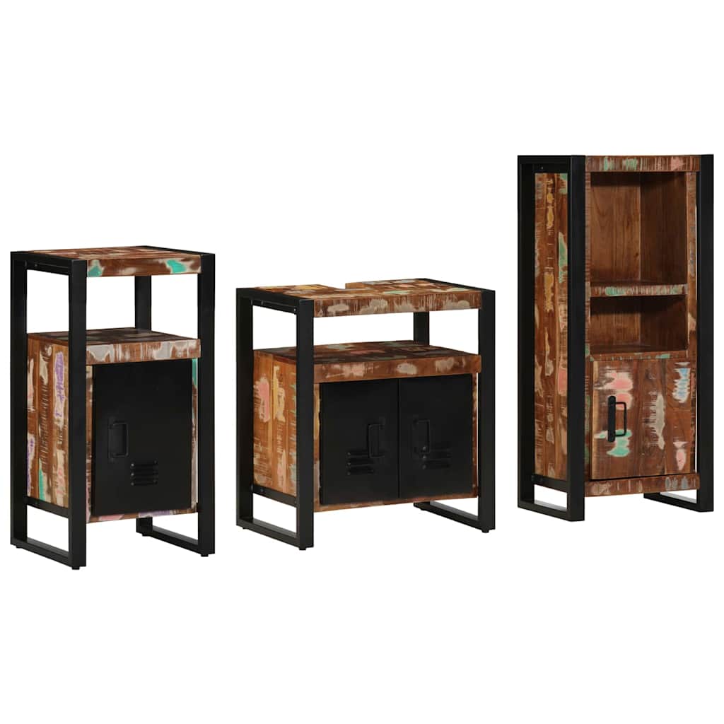 Bathroom Furniture Set With Drawer 3 Pcs Solid Reclaim Wood