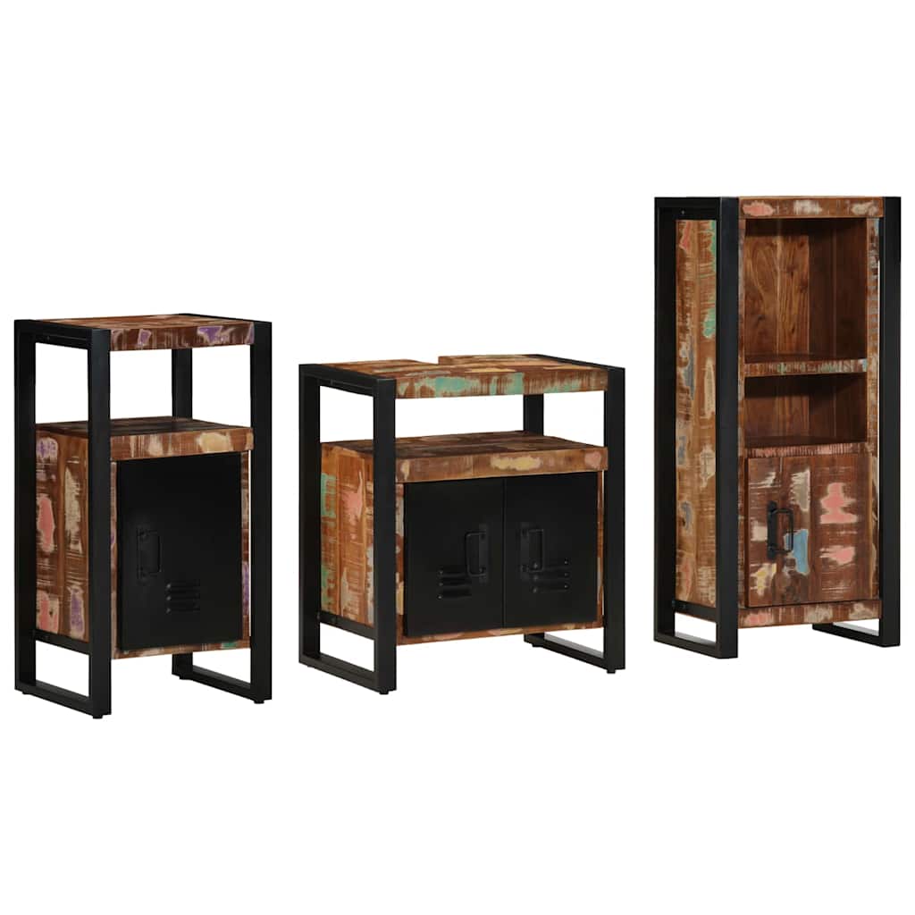 Bathroom Furniture Set With Drawer 3 Pcs Solid Reclaim Wood