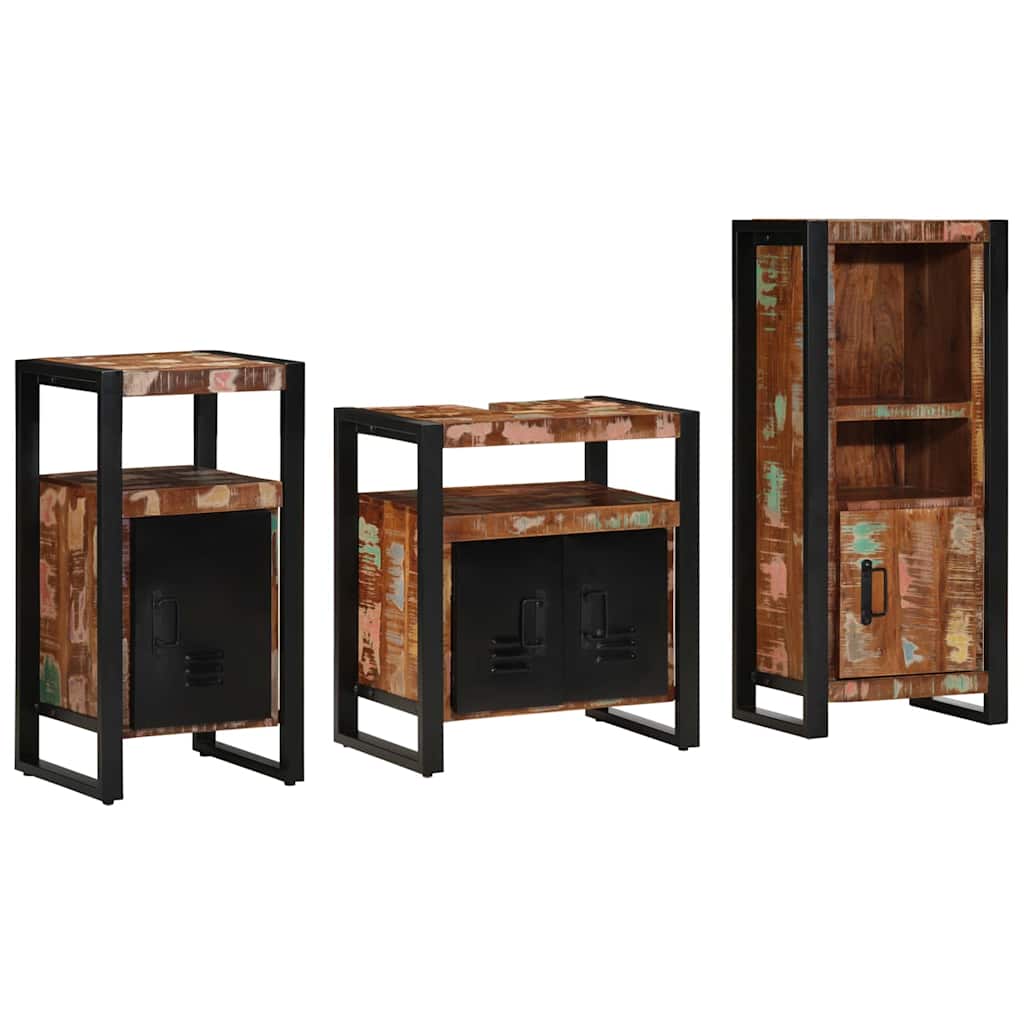 Bathroom Furniture Set With Drawer 3 Pcs Solid Reclaim Wood