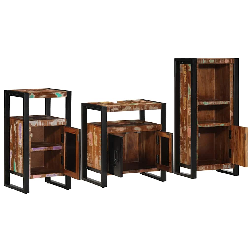 Bathroom Furniture Set With Drawer 3 Pcs Solid Reclaim Wood