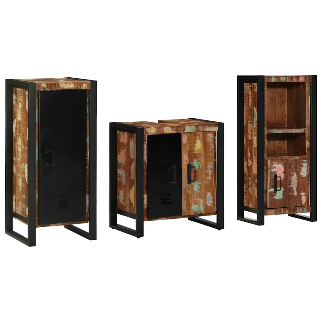 Bathroom Furniture Set With Drawer 3 Pcs Solid Reclaim Wood