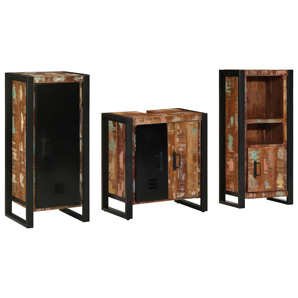 Bathroom Furniture Set With Drawer 3 Pcs Solid Reclaim Wood