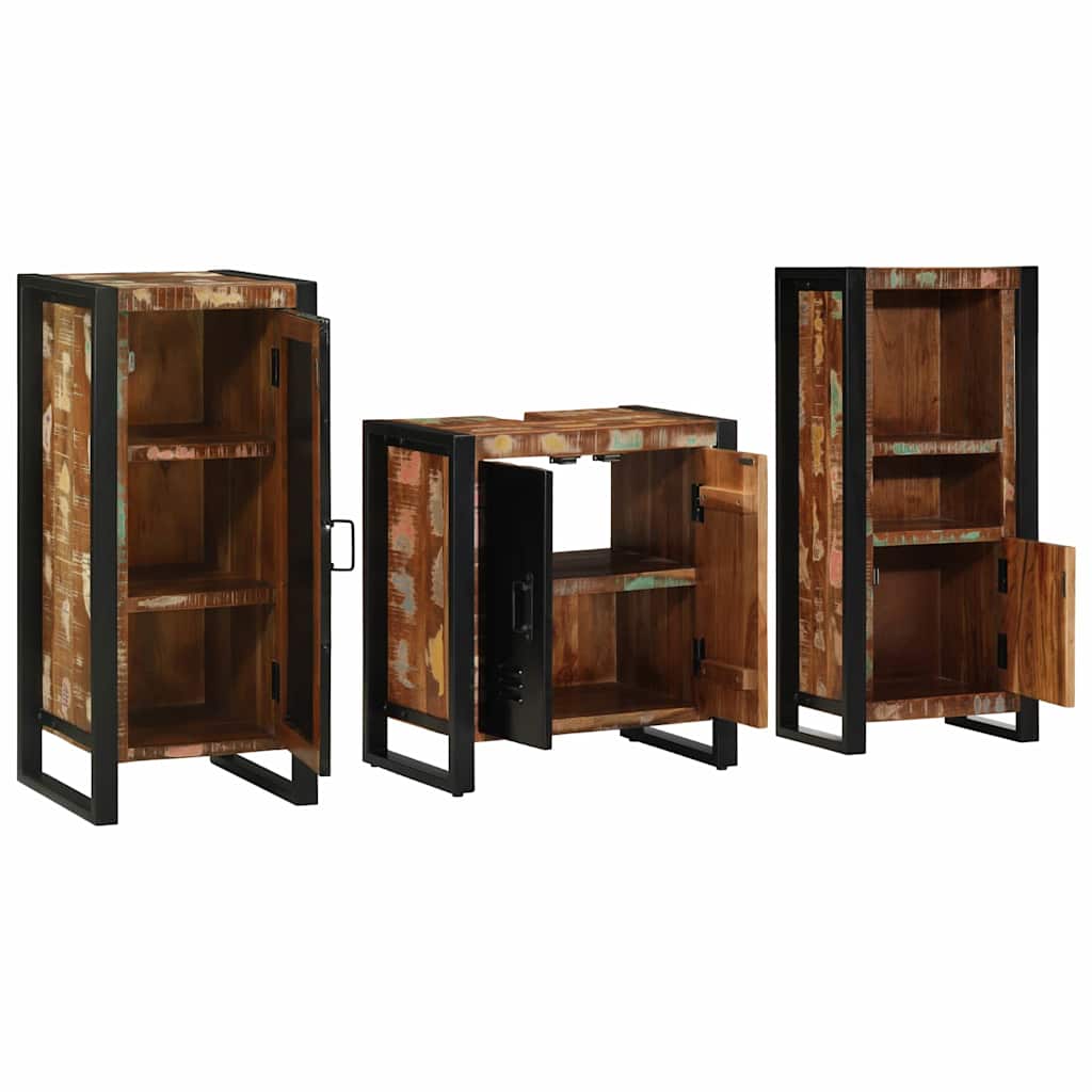 Bathroom Furniture Set With Drawer 3 Pcs Solid Reclaim Wood