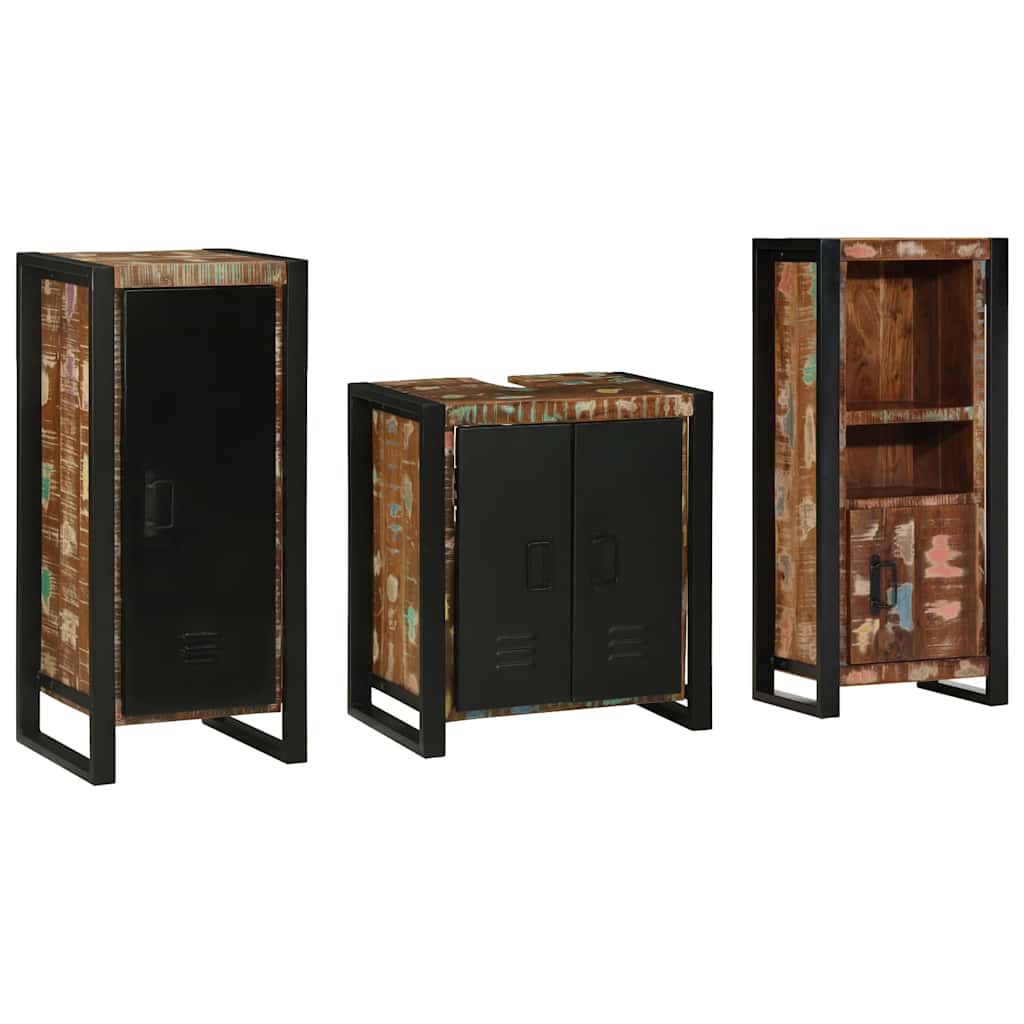 Bathroom Furniture Set With Drawer 3 Pcs Solid Reclaim Wood