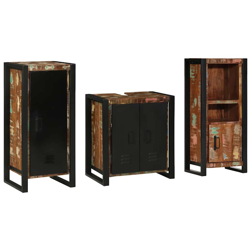 Bathroom Furniture Set With Drawer 3 Pcs Solid Reclaim Wood