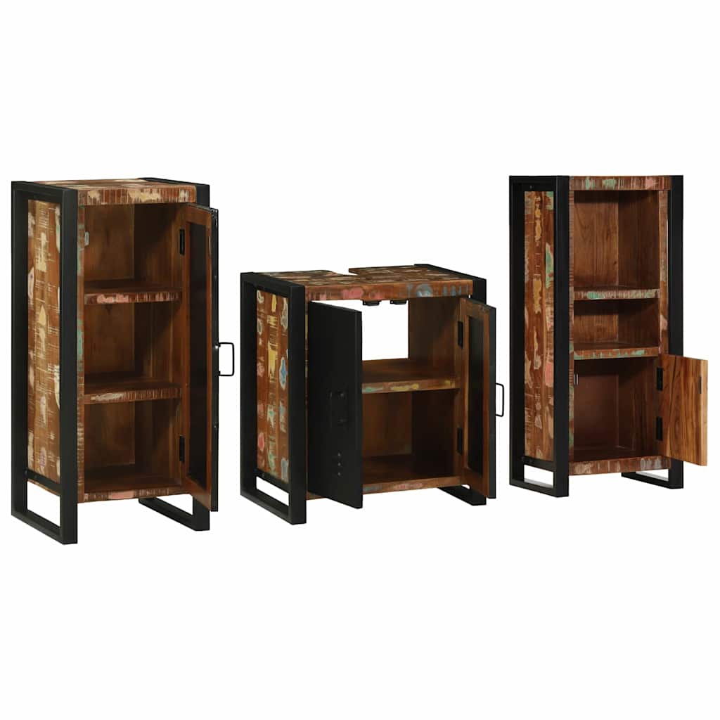 Bathroom Furniture Set With Drawer 3 Pcs Solid Reclaim Wood