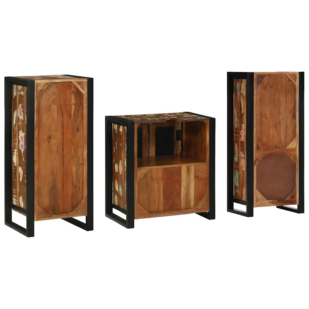 Bathroom Furniture Set With Drawer 3 Pcs Solid Reclaim Wood