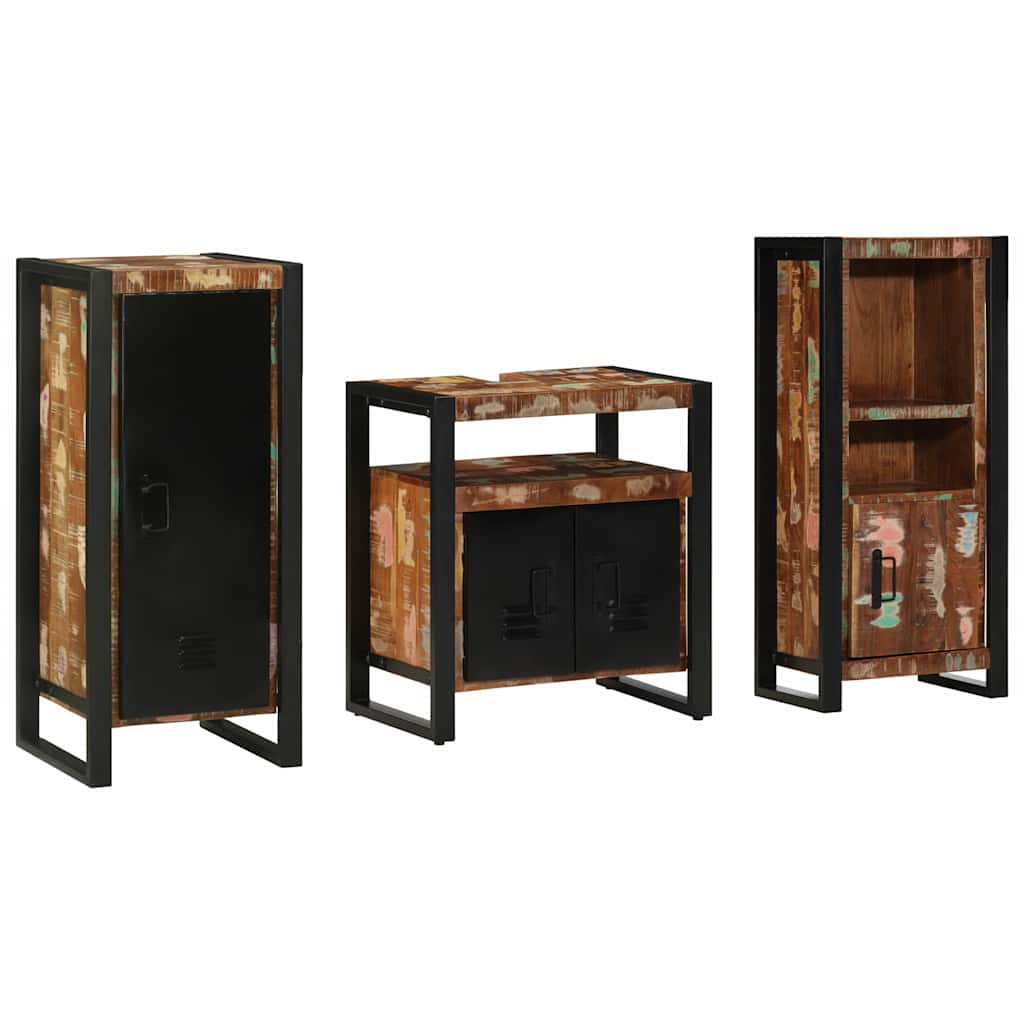 Bathroom Furniture Set With Drawer 3 Pcs Solid Reclaim Wood