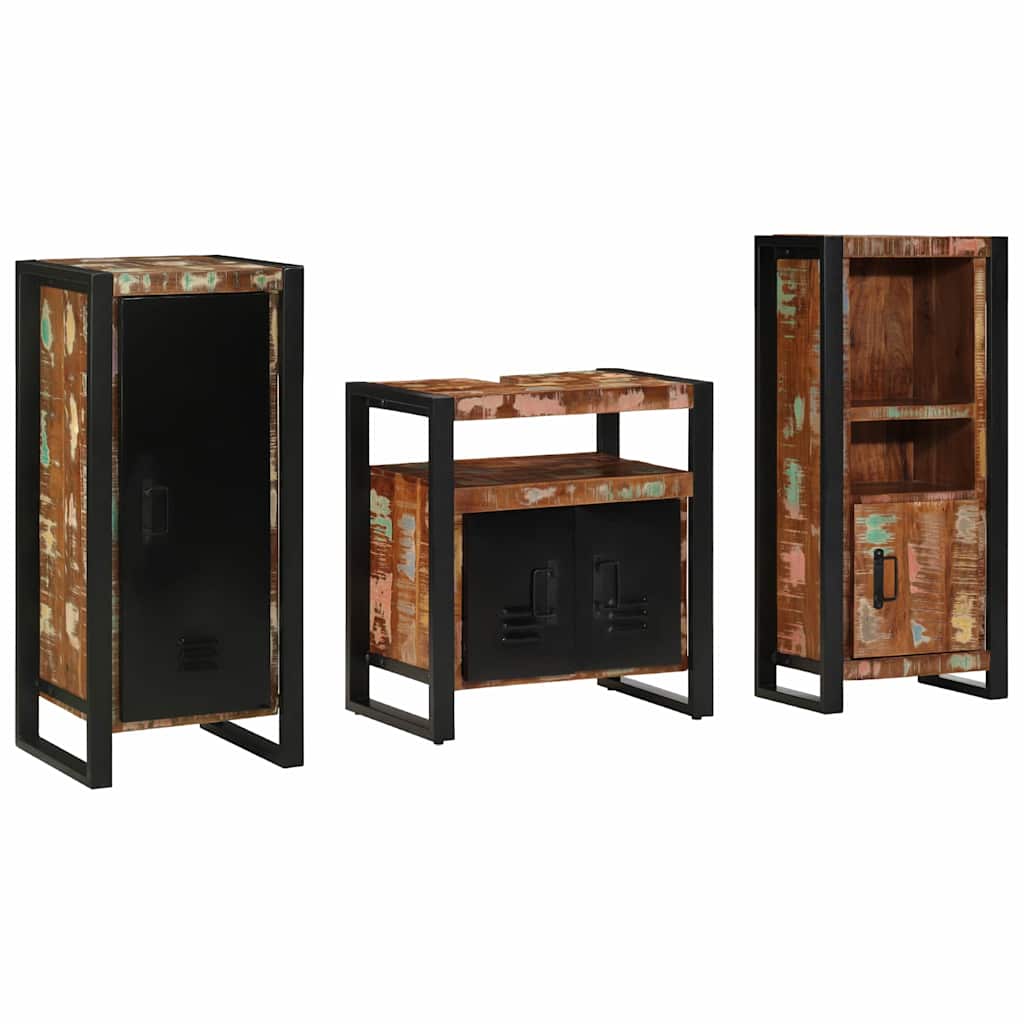 Bathroom Furniture Set With Drawer 3 Pcs Solid Reclaim Wood