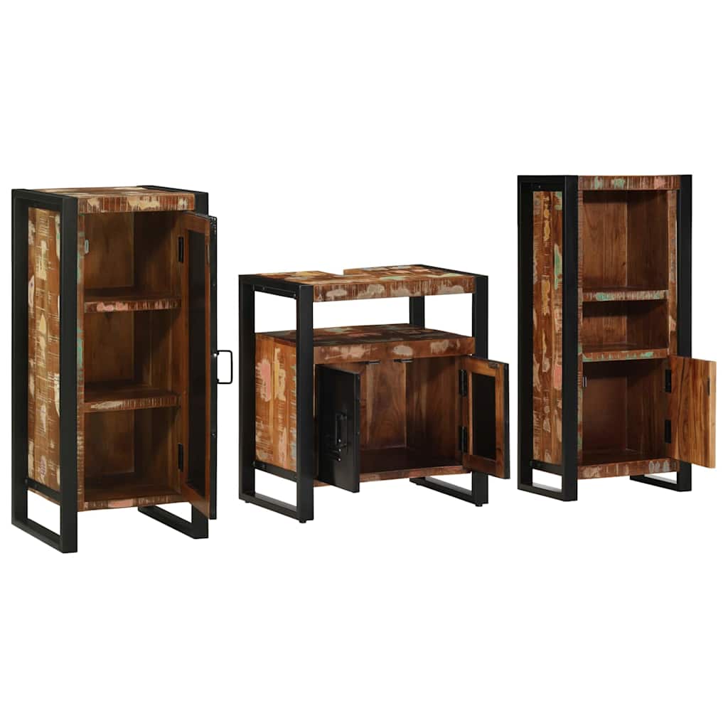 Bathroom Furniture Set With Drawer 3 Pcs Solid Reclaim Wood