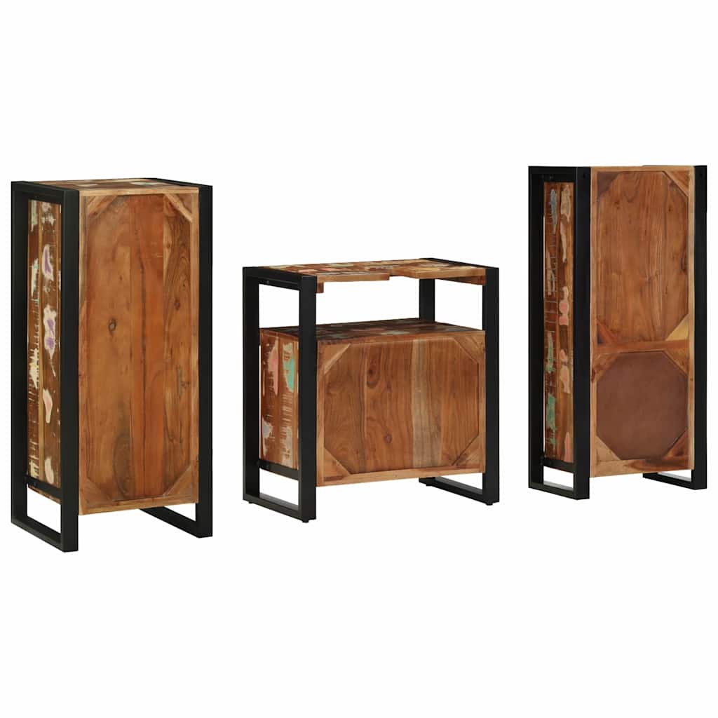 Bathroom Furniture Set With Drawer 3 Pcs Solid Reclaim Wood