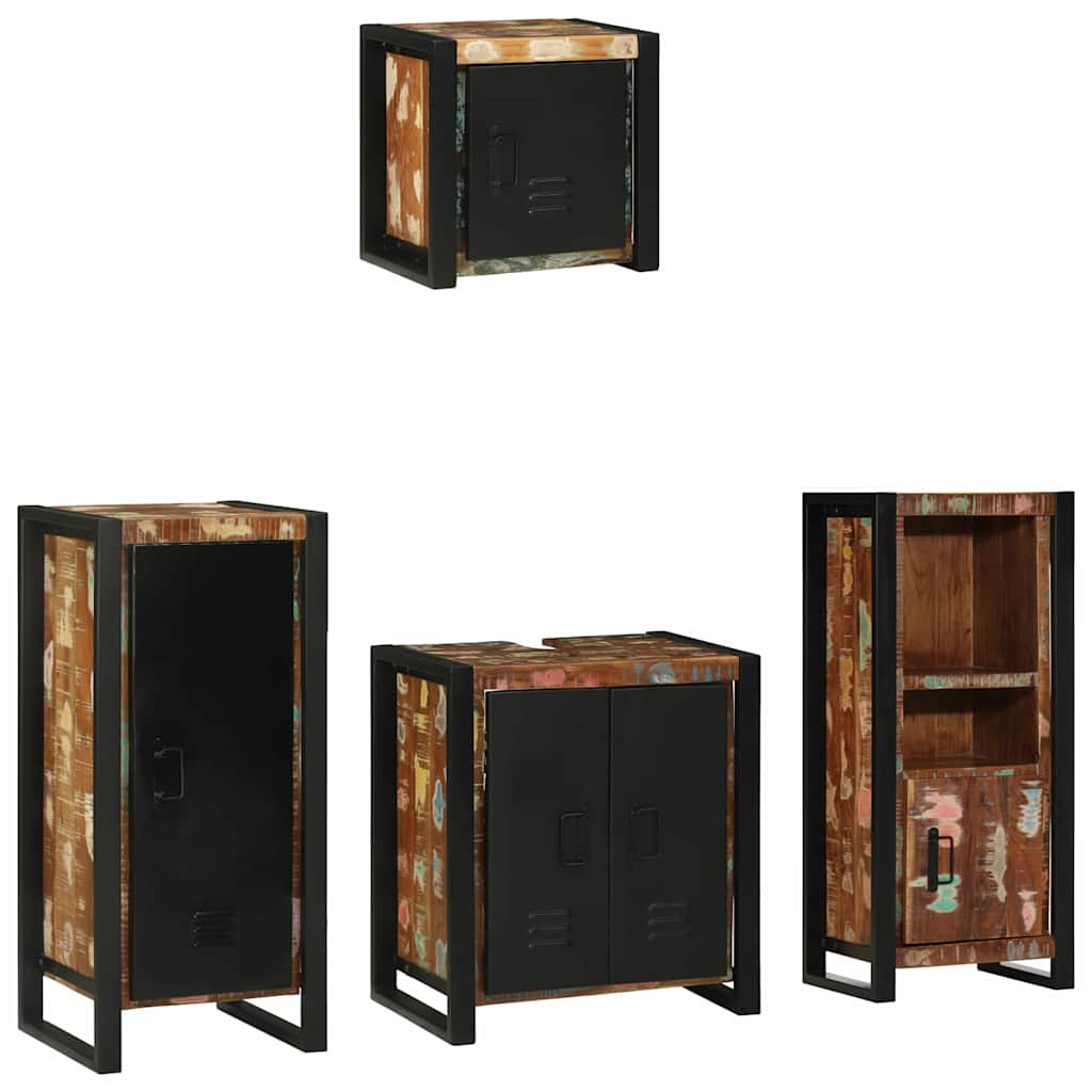 Bathroom Furniture Set Drawer 4 Pcs Solid Reclaim Wood Multicolour and black Rec