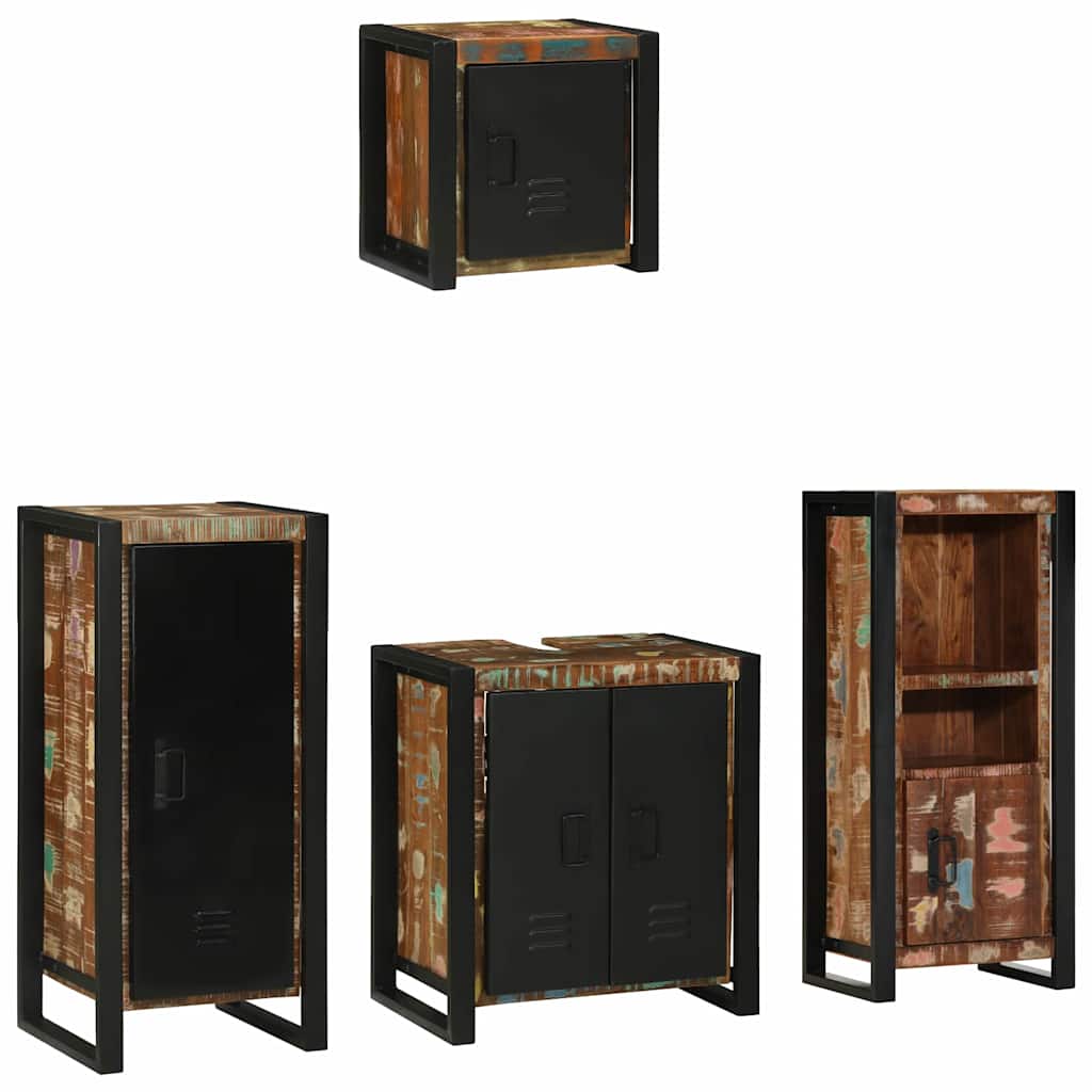 Bathroom Furniture Set Drawer 4 Pcs Solid Reclaim Wood Multicolour and black Rec