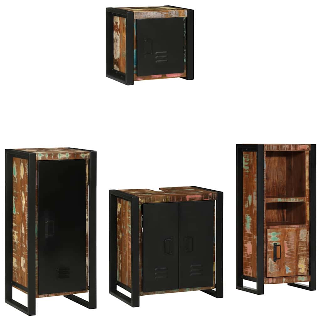 Bathroom Furniture Set Drawer 4 Pcs Solid Reclaim Wood Multicolour and black Rec