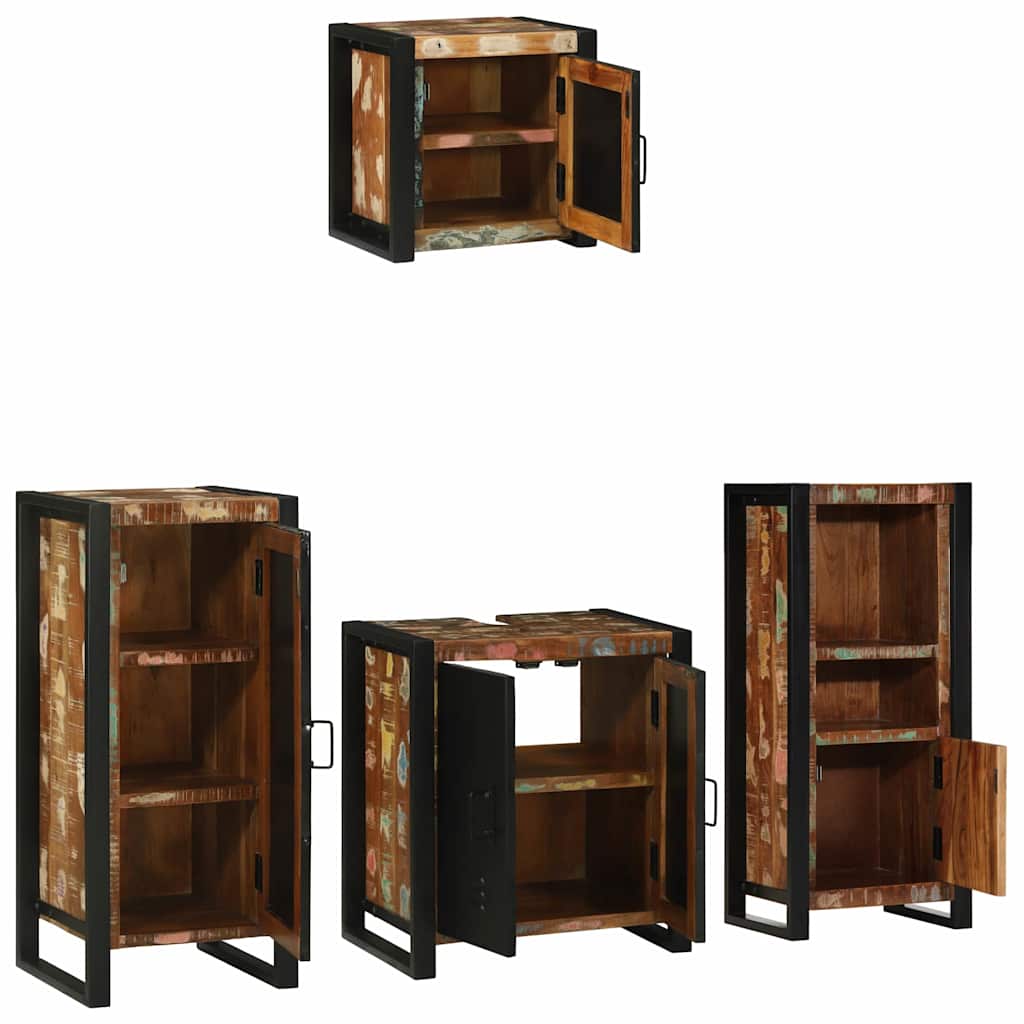 Bathroom Furniture Set Drawer 4 Pcs Solid Reclaim Wood Multicolour and black Rec