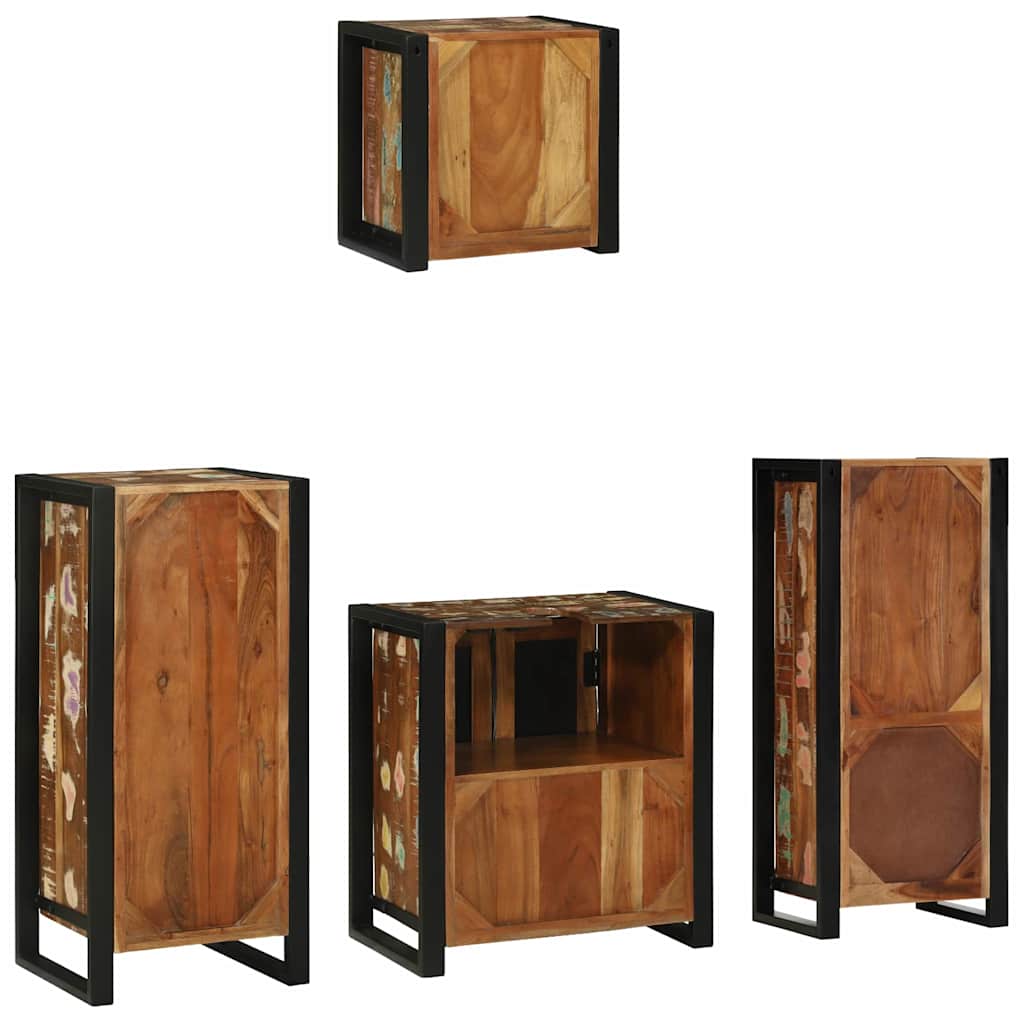 Bathroom Furniture Set Drawer 4 Pcs Solid Reclaim Wood Multicolour and black Rec