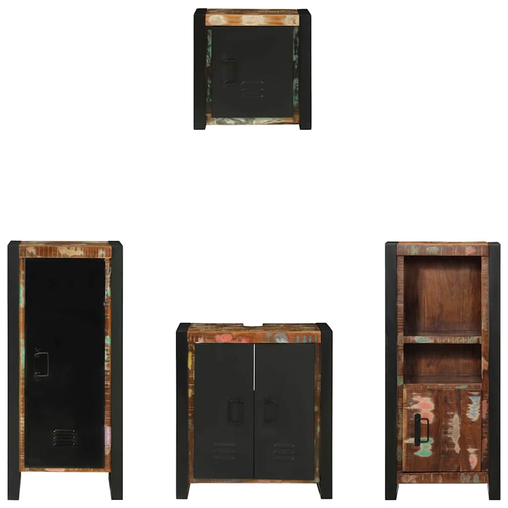 Bathroom Furniture Set Drawer 4 Pcs Solid Reclaim Wood Multicolour and black Rec