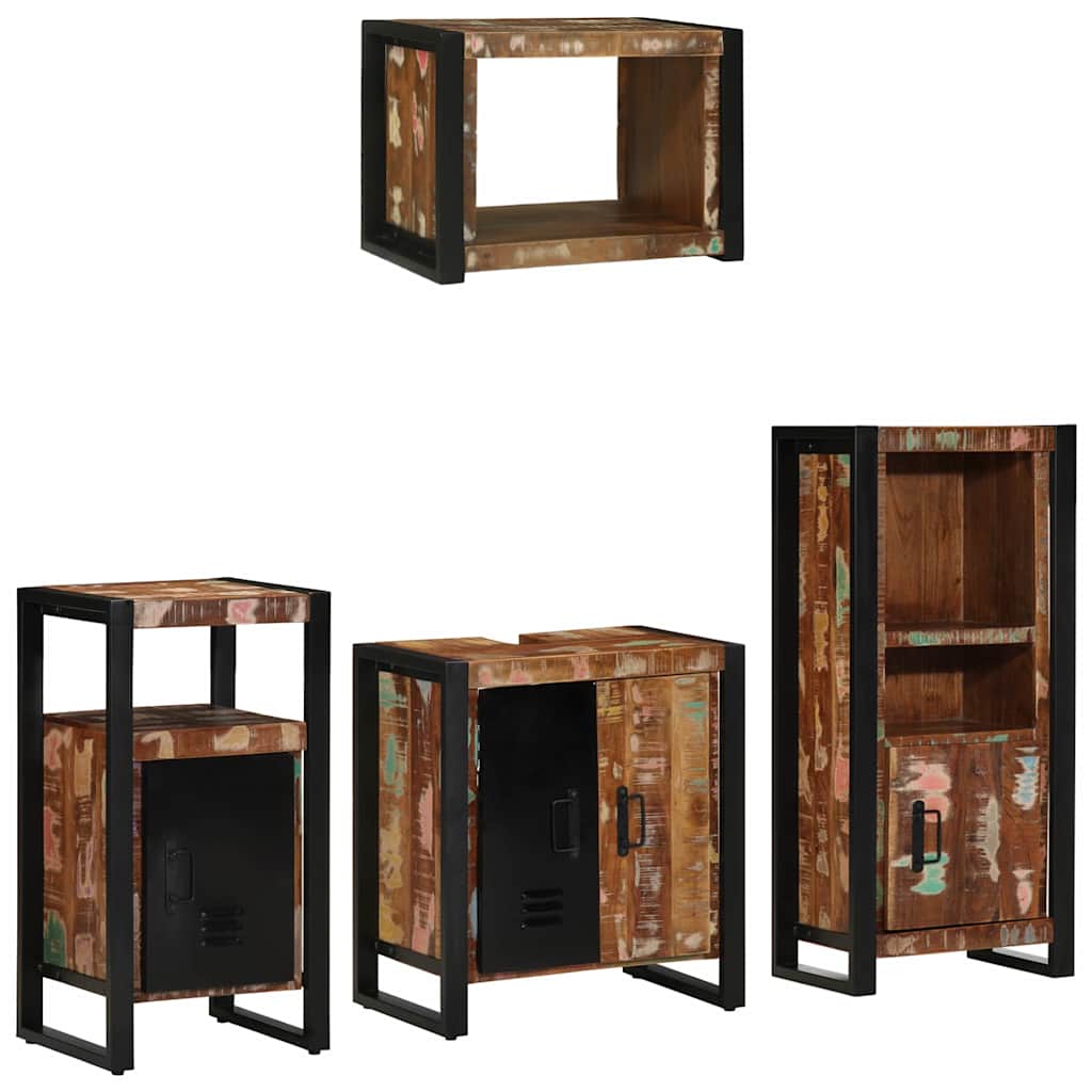 Bathroom Furniture Set Drawer 4 Pcs Solid Reclaim Wood Multicolour and black Sol