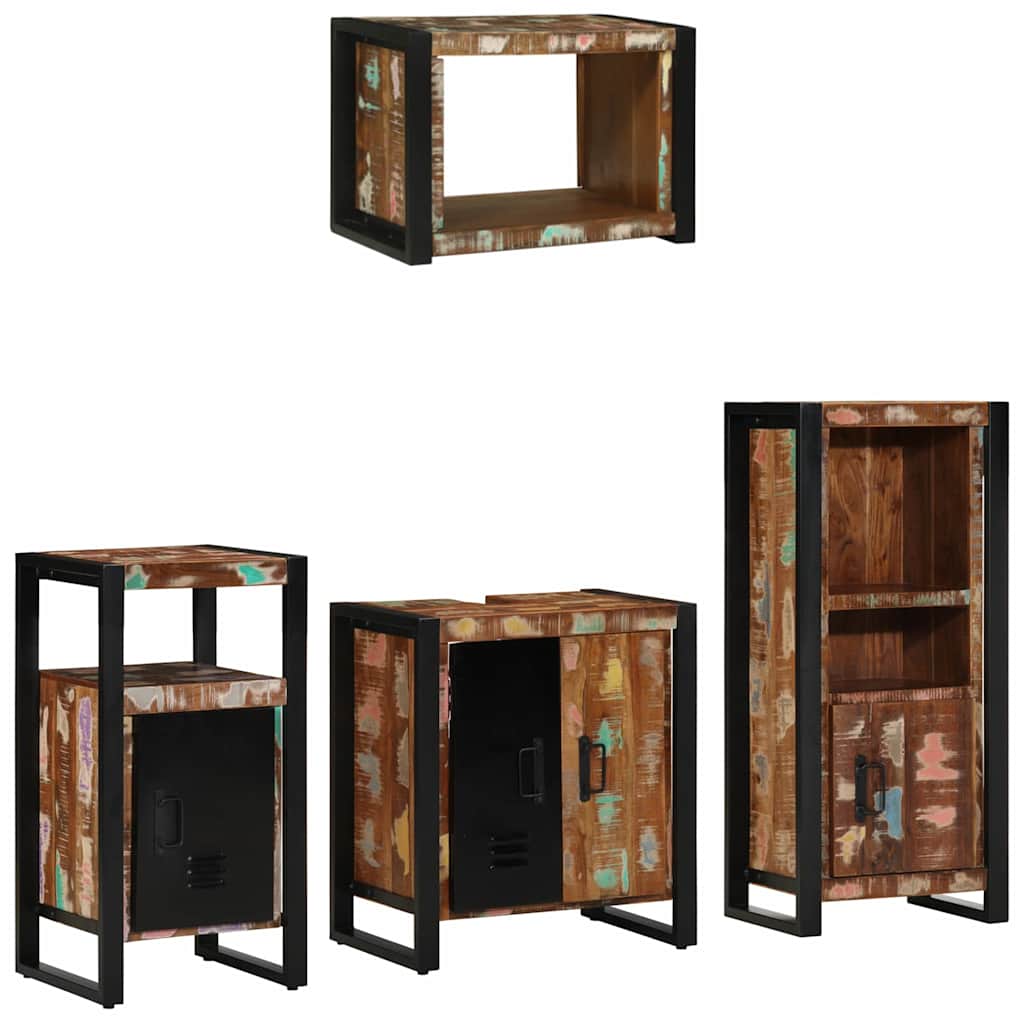 Bathroom Furniture Set Drawer 4 Pcs Solid Reclaim Wood Multicolour and black Sol