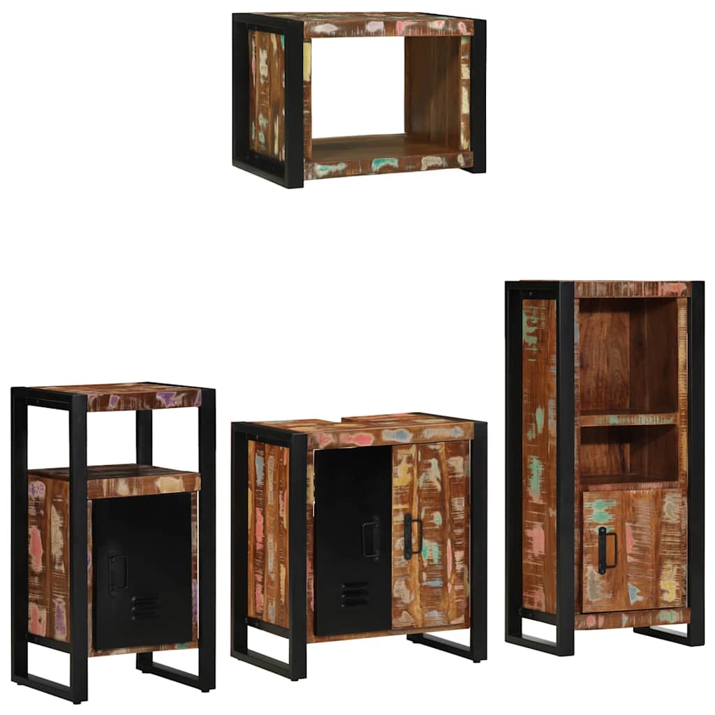 Bathroom Furniture Set Drawer 4 Pcs Solid Reclaim Wood Multicolour and black Sol