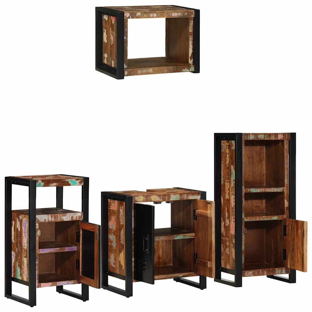 Bathroom Furniture Set Drawer 4 Pcs Solid Reclaim Wood Multicolour and black Sol