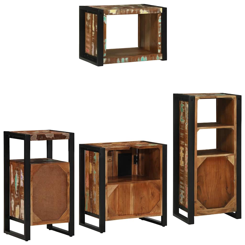 Bathroom Furniture Set Drawer 4 Pcs Solid Reclaim Wood Multicolour and black Sol