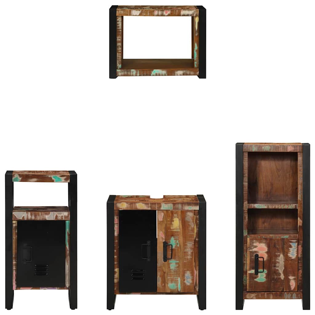 Bathroom Furniture Set Drawer 4 Pcs Solid Reclaim Wood Multicolour and black Sol