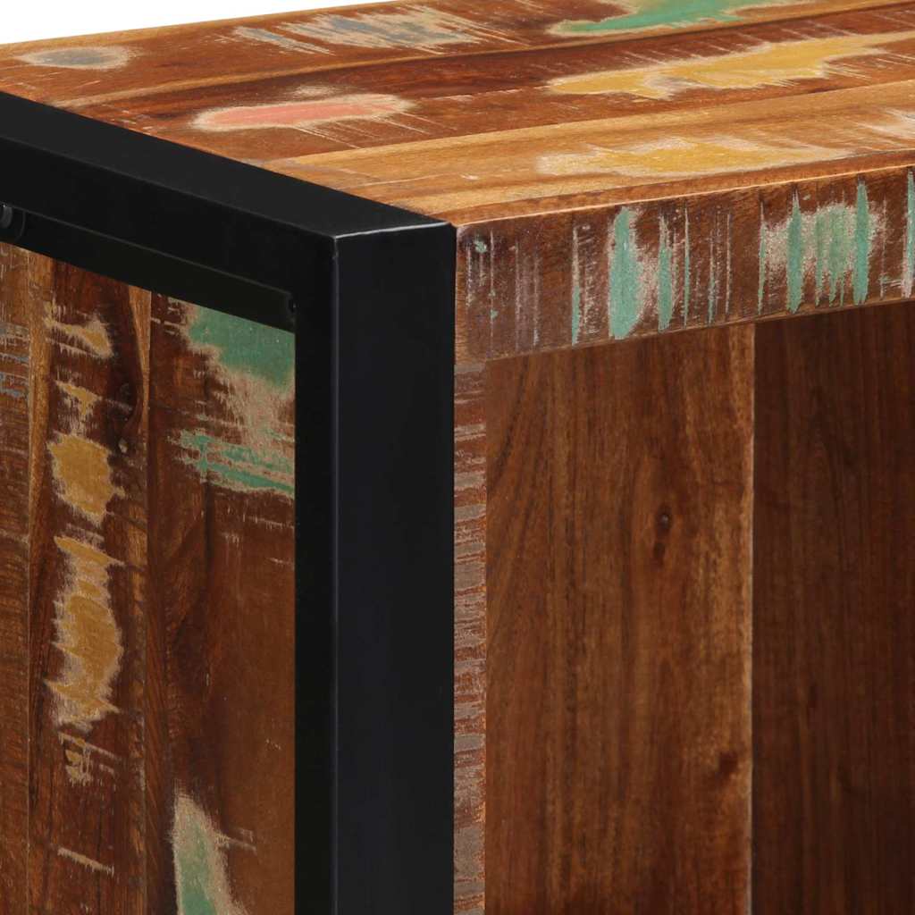 Bathroom Furniture Set Drawer 4 Pcs Solid Reclaim Wood Multicolour and black LED