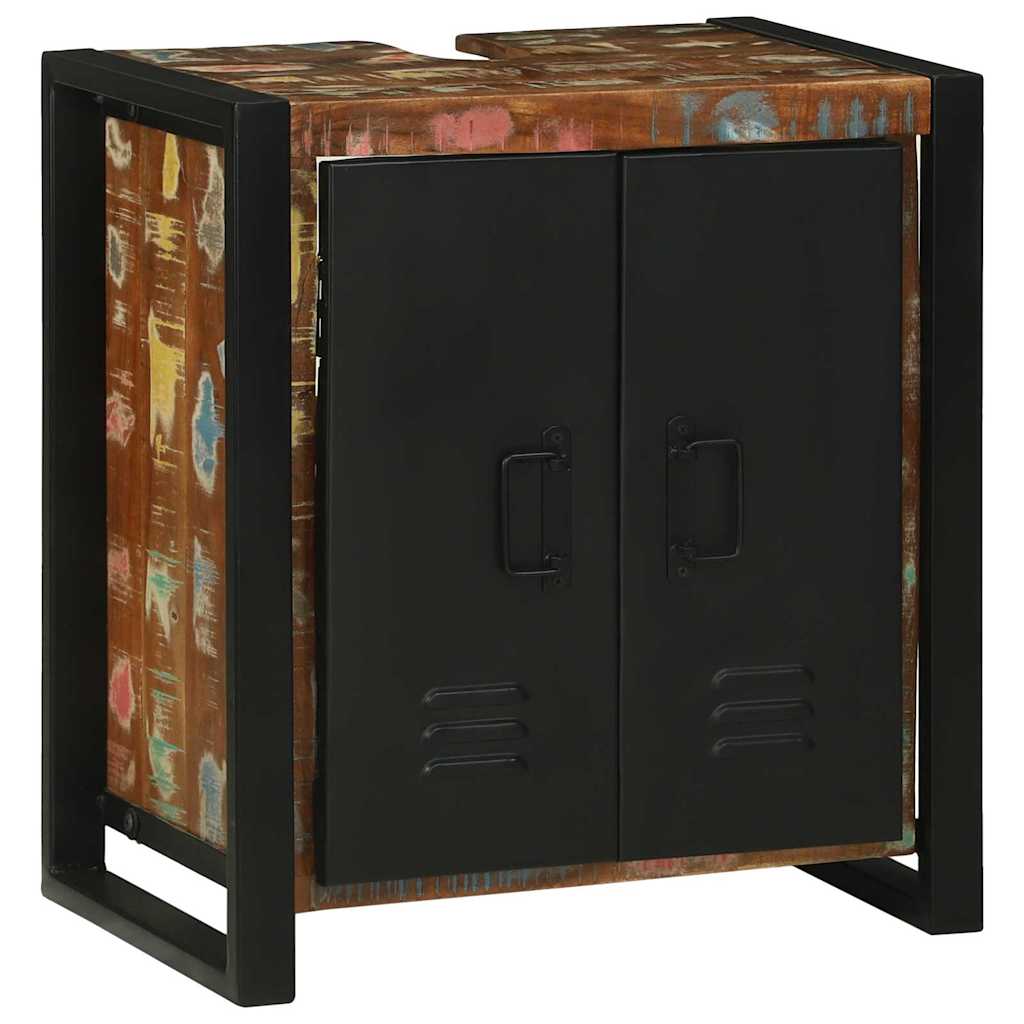 Bathroom Furniture Set Drawer 4 Pcs Solid Reclaim Wood Multicolour and black LED
