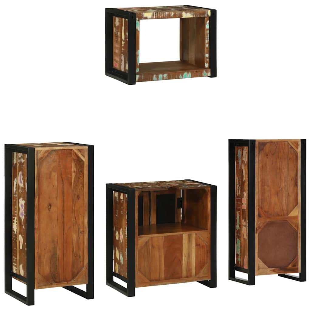 Bathroom Furniture Set Drawer 4 Pcs Solid Reclaim Wood Multicolour and black LED