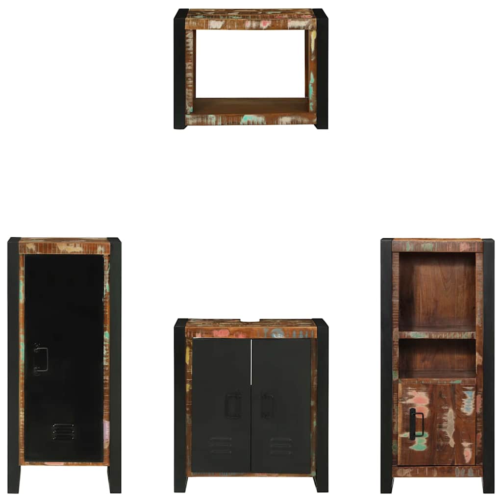 Bathroom Furniture Set Drawer 4 Pcs Solid Reclaim Wood Multicolour and black LED
