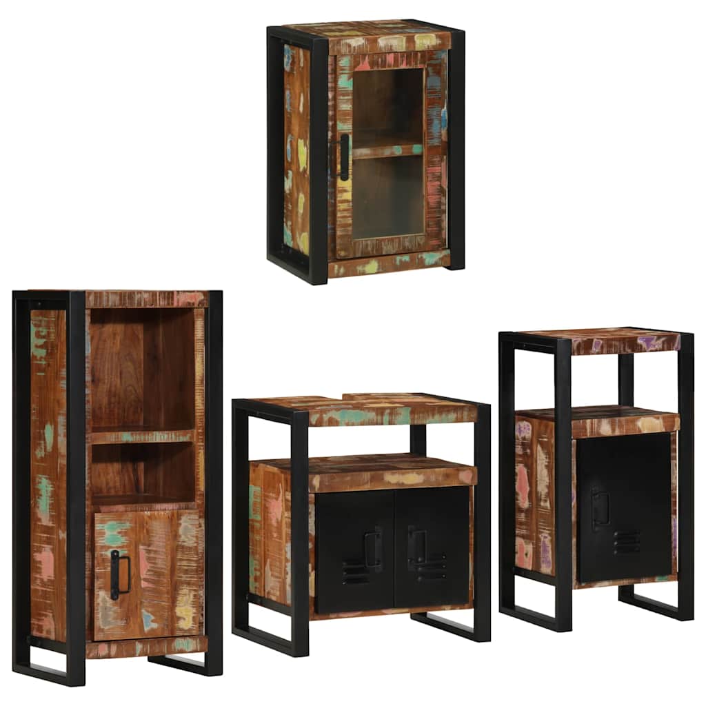 Bathroom Furniture Set 4 Pcs Multicolour Solid reclaimed wood LED 55 cm