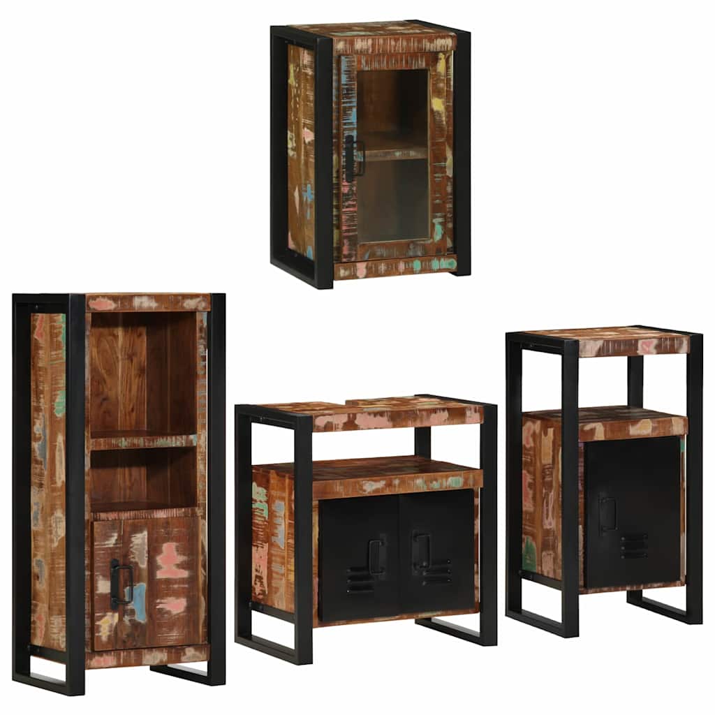 Bathroom Furniture Set 4 Pcs Multicolour Solid reclaimed wood LED 55 cm