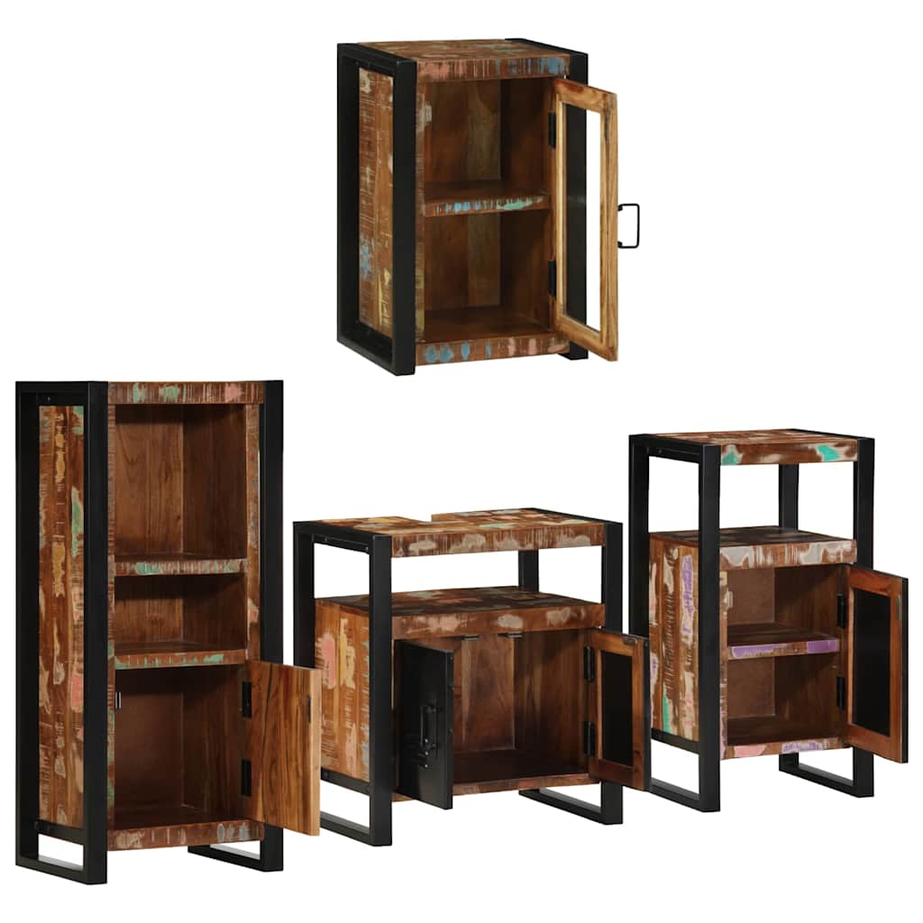 Bathroom Furniture Set 4 Pcs Multicolour Solid reclaimed wood LED 55 cm
