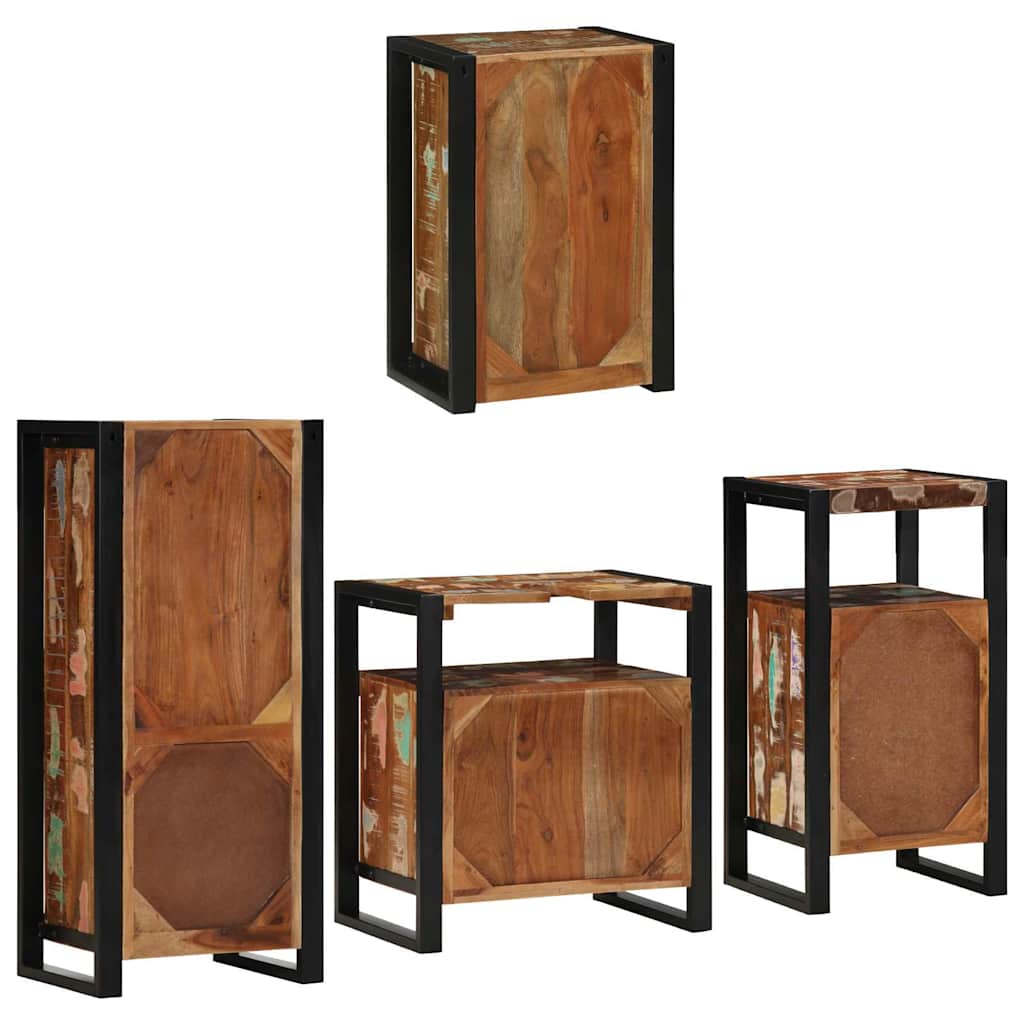 Bathroom Furniture Set 4 Pcs Multicolour Solid reclaimed wood LED 55 cm