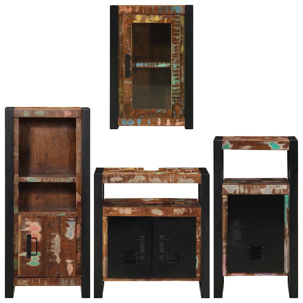 Bathroom Furniture Set 4 Pcs Multicolour Solid reclaimed wood LED 55 cm