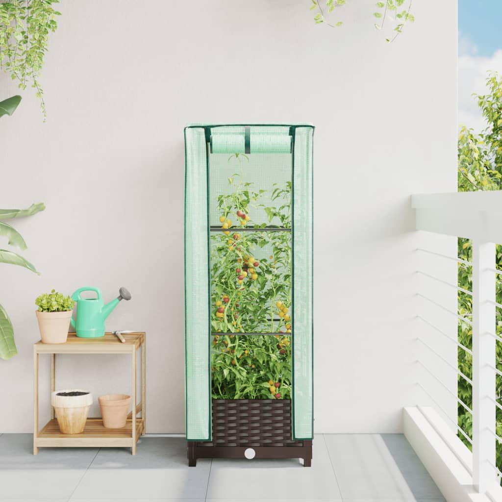 Planter Raised Garden Bed Greenhouse Cover Rattan Effect Light Grey White Black