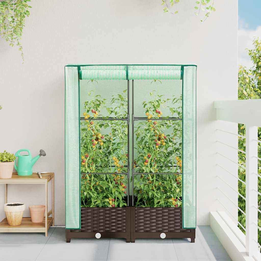 Planter Raised Garden Bed Greenhouse Cover Rattan Effect Light Grey White Black