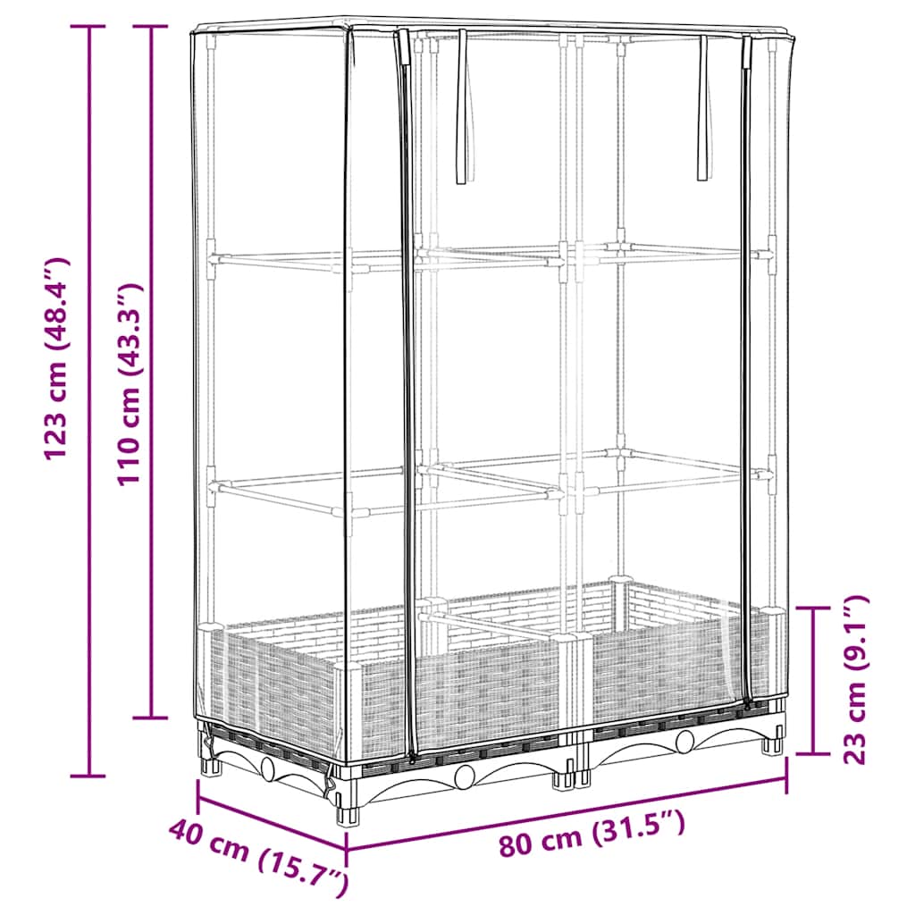 Planter Raised Garden Bed Greenhouse Cover Rattan Effect Light Grey White Black