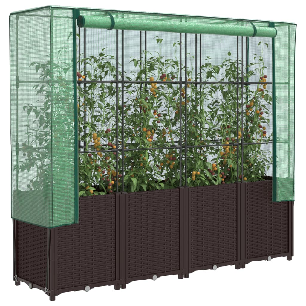 Raised Bed With Greenhouse Cover Rattan Look 160X40X153 Cm