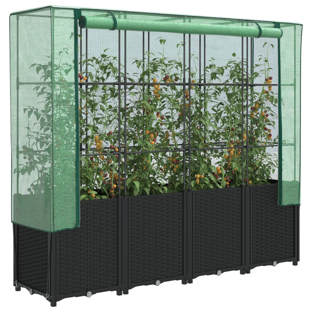Raised Bed With Greenhouse Cover Rattan Look 160X40X153 Cm