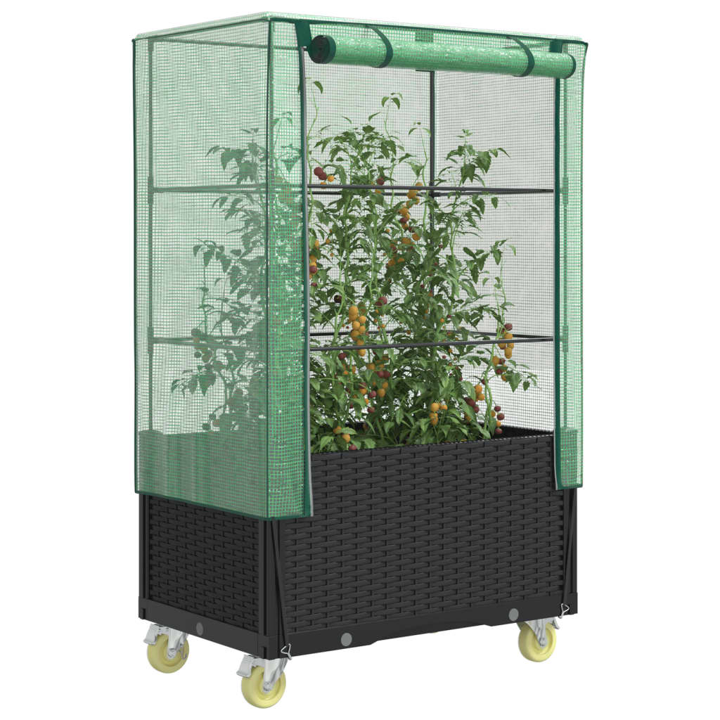 Raised Bed With Cover And Wheels Rattan Look 80X50X182 Cm