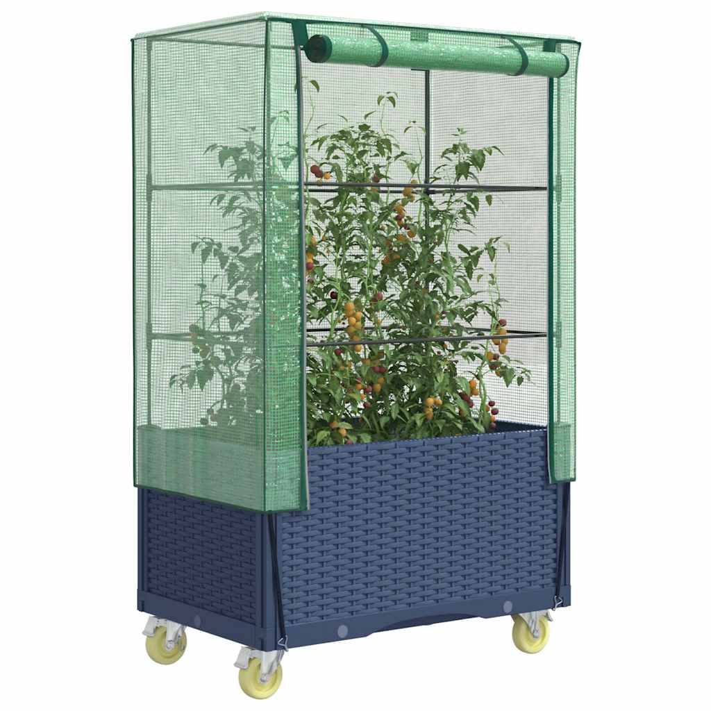 Raised Bed With Cover And Wheels Rattan Look 80X50X182 Cm