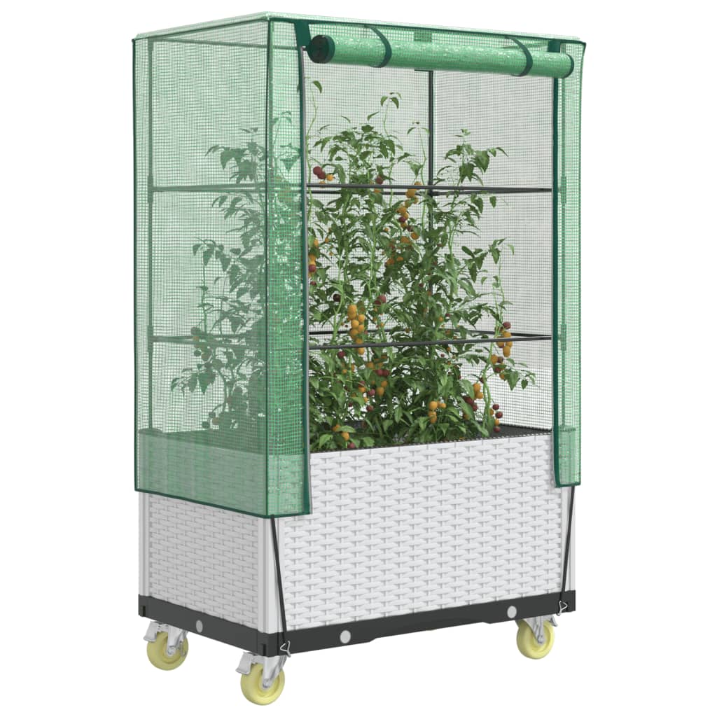 Raised Bed With Cover And Wheels Rattan Look 80X50X182 Cm